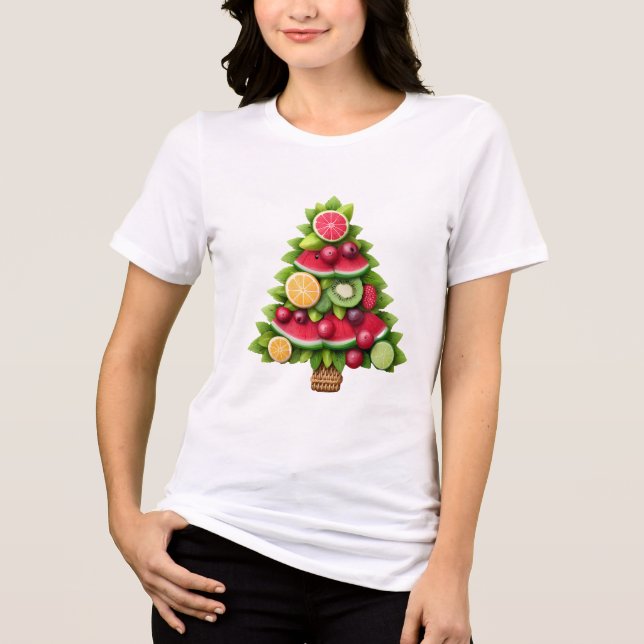 Camiseta Árvore de Natal Frutada Design de Férias Saudável (Frente)