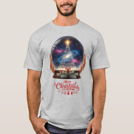 Camiseta Árvore de Natal Galáxia Cósmica Globo de Neve
