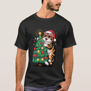 Camiseta Árvore de Natal Gato Siberiano Óculos de Sol Mosco