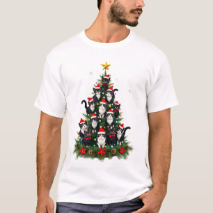 Camiseta Árvore de Natal Gato Tuxedo Luzes de Gato Tuxedo N