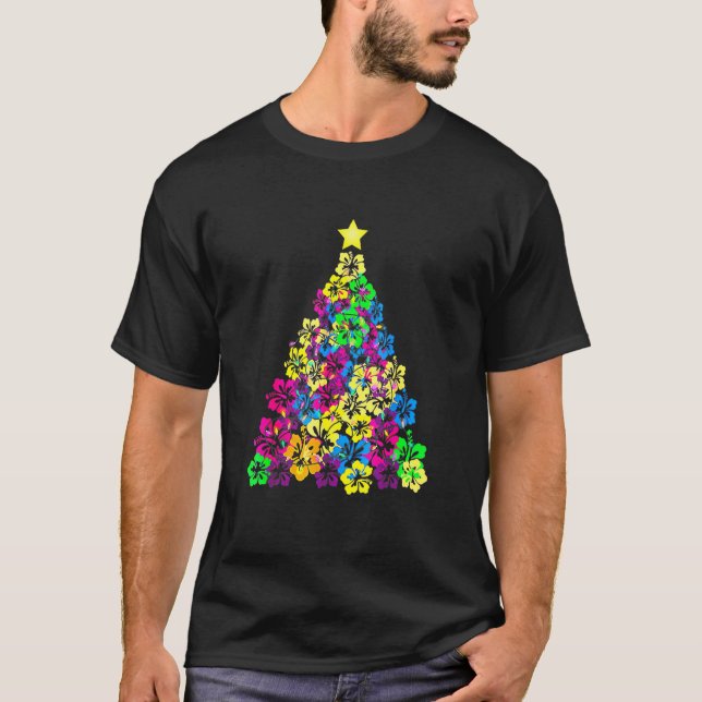 Camiseta Árvore de Natal Havaiana Mele Kalikimaka Flower Ha (Frente)