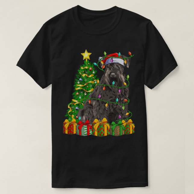 Camiseta Árvore de Natal Iluminada Combinando com Schnauzer (Frente do Design)
