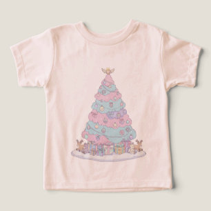 Camiseta Árvore de Natal Kawaii Pastel   Rosa e Azul Fofo