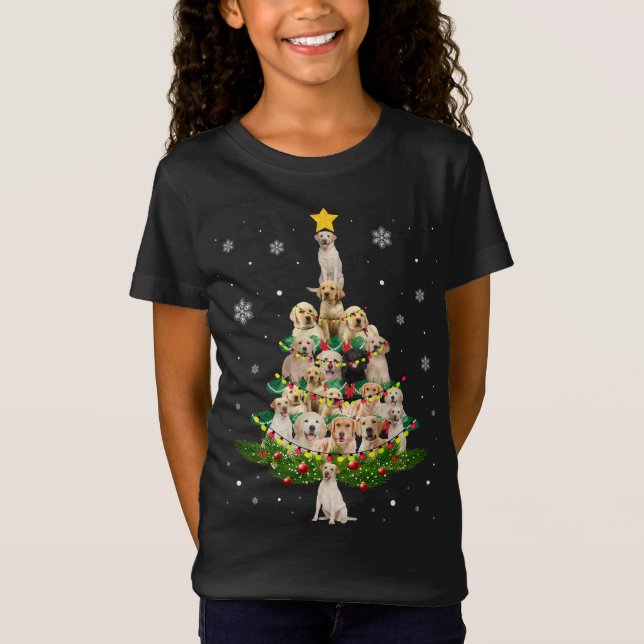 Camiseta Árvore de Natal Labrador Santa Hat Lights (Frente)