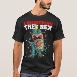 Camiseta Árvore de Natal legal Dinossaur Fairy Luzes Christ