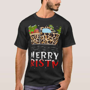 Camiseta Árvore de Natal Leopardo Xadrez Caminhão Feliz Nat