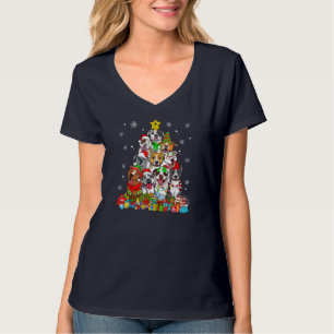 Camiseta Árvore de Natal Luz o Cachorro Pitbuloso Sobre o X