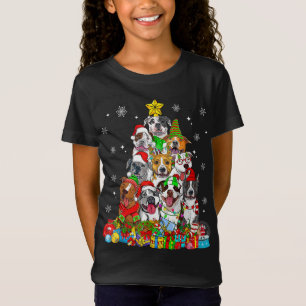 Camiseta Árvore de Natal Luz o Cachorro Pitbuloso Sobre o X