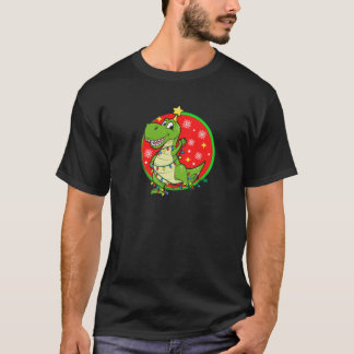 Camiseta Árvore de Natal Luz T Rex Dinossaur Pajamas Adulto