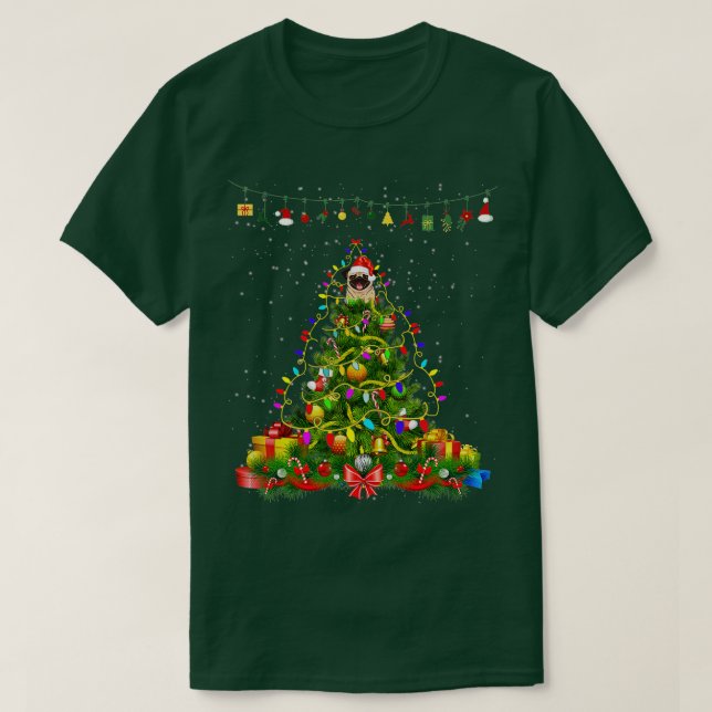Camiseta Árvore de Natal Luzes de Cachorro Dando Presente (Frente do Design)