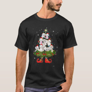 Camiseta Árvore de Natal Maltês Luz Fresca Cachorro de Papa