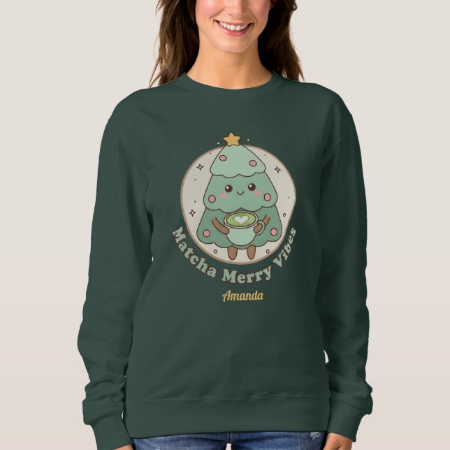 Camiseta Árvore de Natal Matcha Merry Vibes (Frente)
