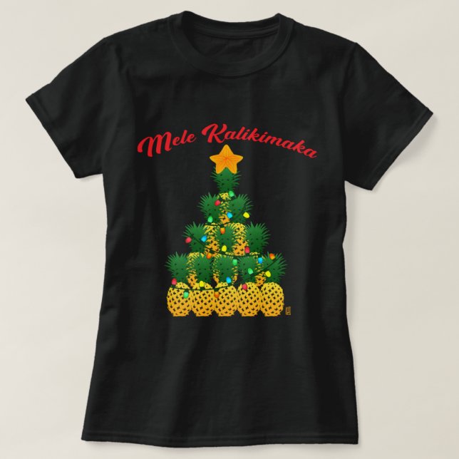 Camiseta Árvore de Natal Mele Kalikimaka Pineapple (Frente do Design)