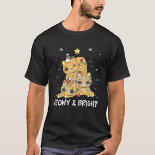 Camiseta Árvore De Natal Meowy E Brilhante Luz Frio Xmas