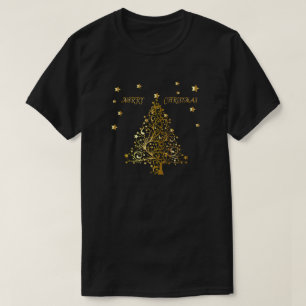 Camiseta Árvore de Natal metálica estrelado bonita do ouro