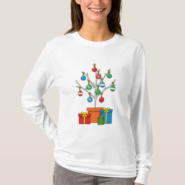 Camiseta Árvore de Natal Mínima com Presentes (Frente)