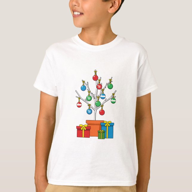 Camiseta Árvore de Natal Mínima com Presentes (Frente)