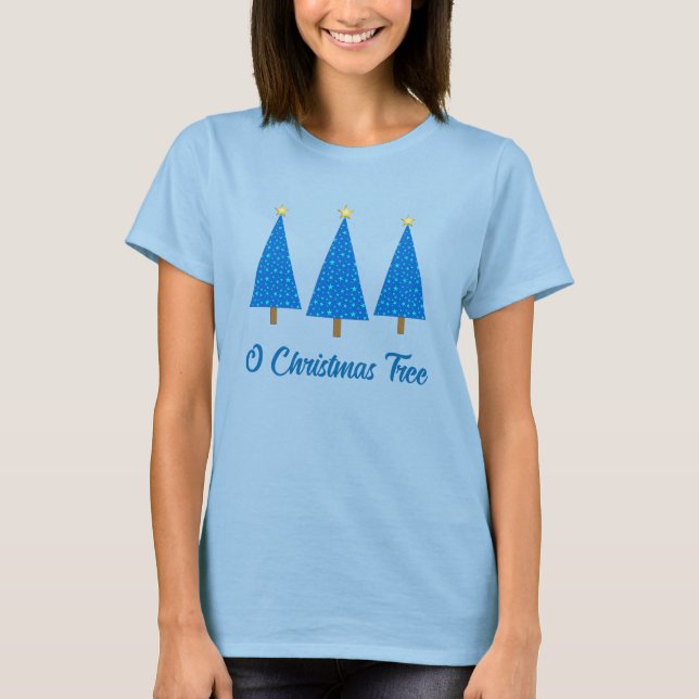 Camiseta Árvore de Natal moderna das estrelas azuis (Frente)