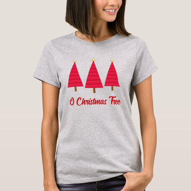 Camiseta Árvore de Natal moderna de damasco vermelho profun (Frente)
