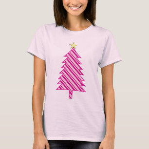 Camiseta Árvore de Natal moderna em faixas de hortelã rosa