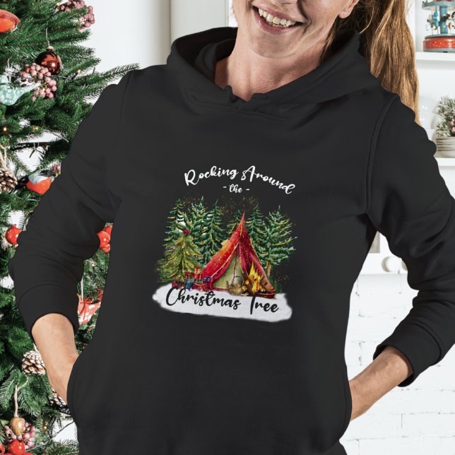 Camiseta Árvore de Natal Moderna Verde Vermelha de Campfire (Criador carregado)