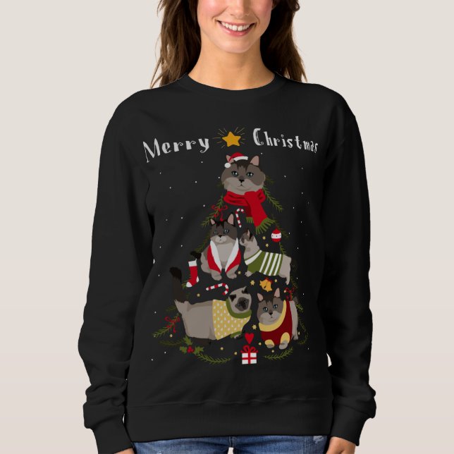 Camiseta Árvore de Natal Munchkin Cat Lover Xmas Proprietár (Frente)