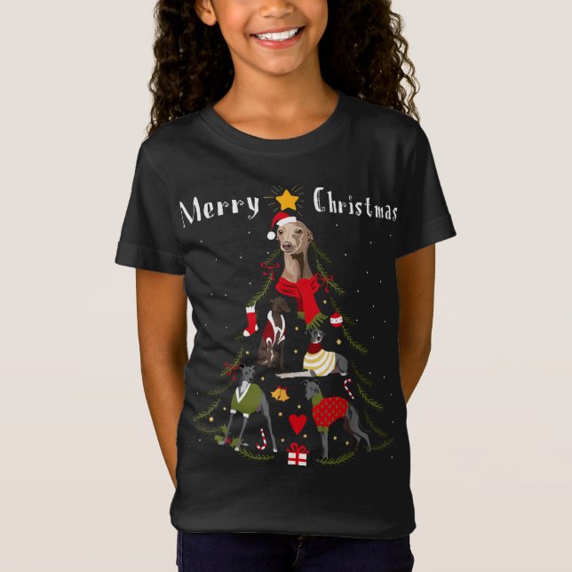 Camiseta Árvore de Natal - O Greyhound Italiano Sobrou Xmas (Frente)