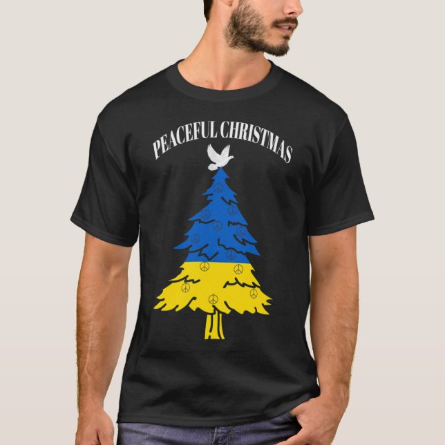 Camiseta Árvore de Natal Pacífica Paz Ucrânia  (Frente)