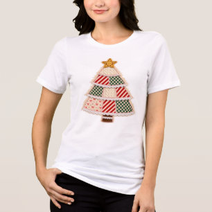 Camiseta Árvore de Natal Patchwork Design de Fazenda Vintag