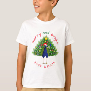 Camiseta Árvore de Natal Pavão Alegre e Brilhante