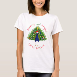 Camiseta Árvore de Natal Peacock Fofo Alegre e Brilhante
