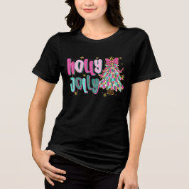 Camiseta árvore de Natal pincelada caprichosa - Holly Jolly