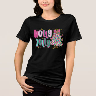 Camiseta árvore de Natal pincelada caprichosa - Holly Jolly