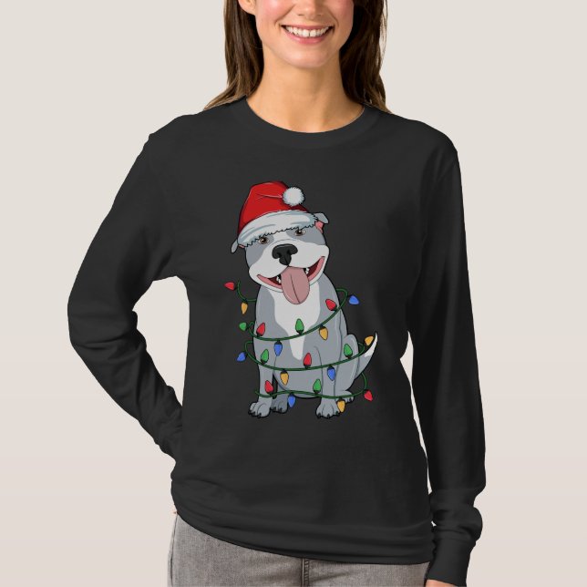Camiseta Árvore de Natal Pitbull Papais noeis Luminosos Cac (Frente)