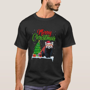 Camiseta Árvore de Natal Red Panda Luz Engraçada Xmas Red P