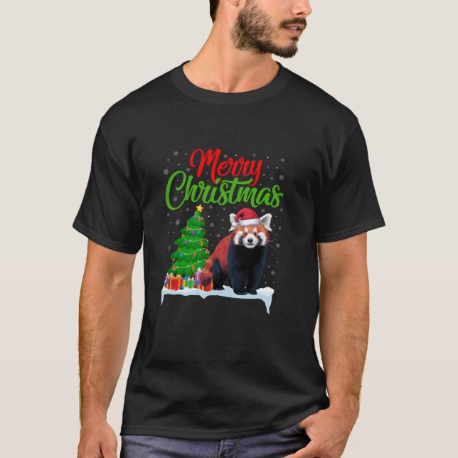Camiseta Árvore de Natal Red Panda Luz Engraçada Xmas Red P (Frente)
