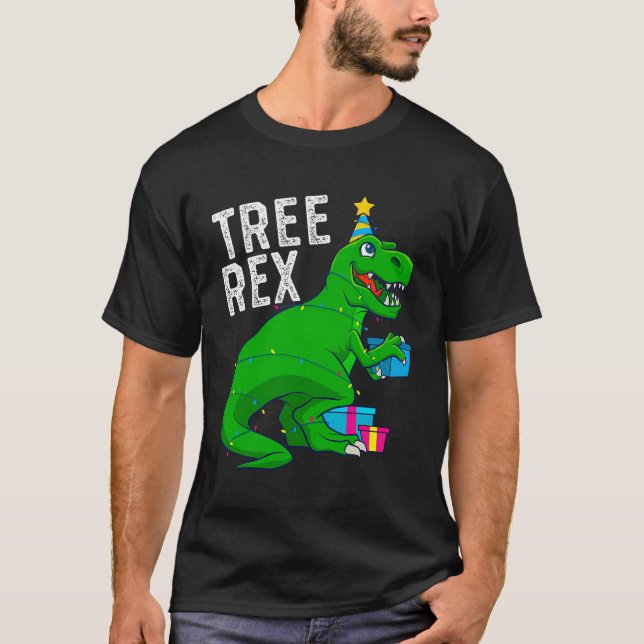 Camiseta Árvore de Natal Rex Dinossaur Xmas Trex Engraçado  (Frente)