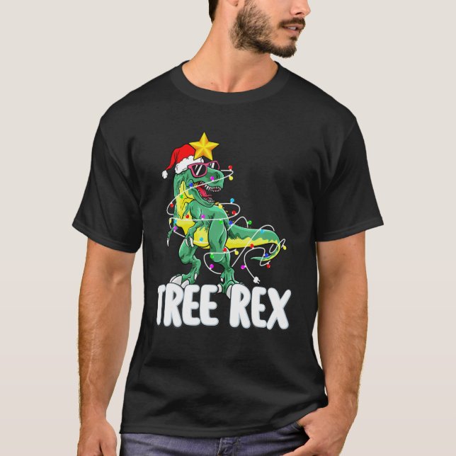 Camiseta Árvore De Natal Rex Na Véspera De Natal Pajama Par (Frente)