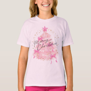 Camiseta Árvore de Natal Rosa Charme Meninas Férias em Aqua