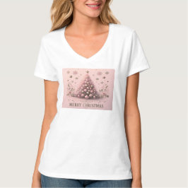 Camiseta Árvore de Natal Rosa Feliz Natal
