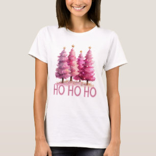 Camiseta Árvore de Natal Rosa Ho Ho