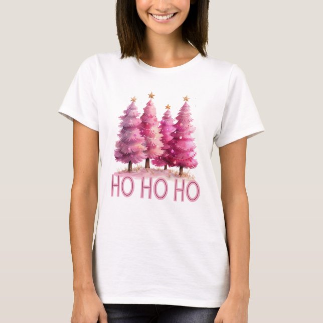 Camiseta Árvore de Natal Rosa Ho Ho (Frente)
