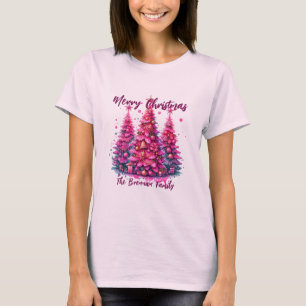 Camiseta Árvore de Natal Rosa Personalizada Família