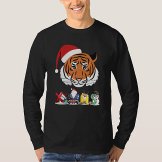 Camiseta Árvore de Natal Rosto de Tigre Neve Pijama Natal 2