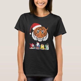 Camiseta Árvore de Natal Rosto de Tigre Neve Pijama Natal 2