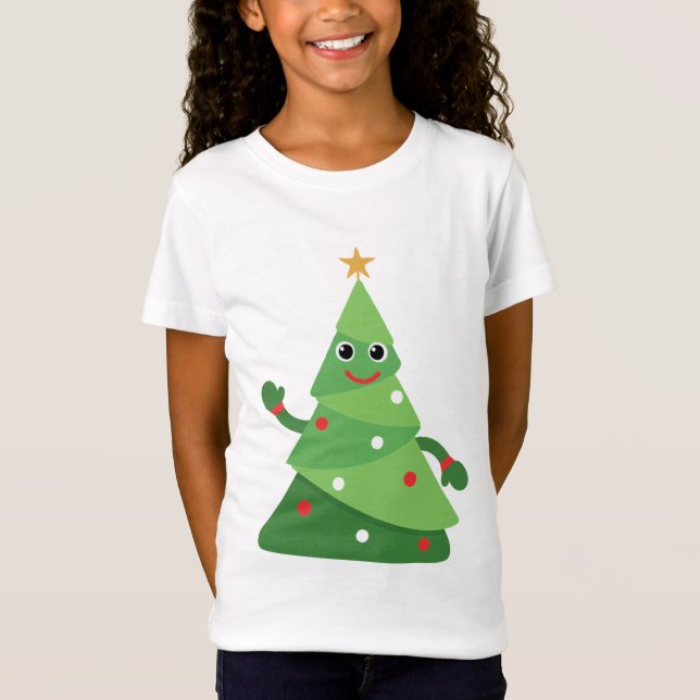 Camiseta Árvore de Natal Simpática de Desenho Animado Acena (Frente)