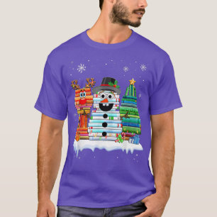 Camiseta Árvore de Natal Snowman Reindeer Book Stack Tee Li
