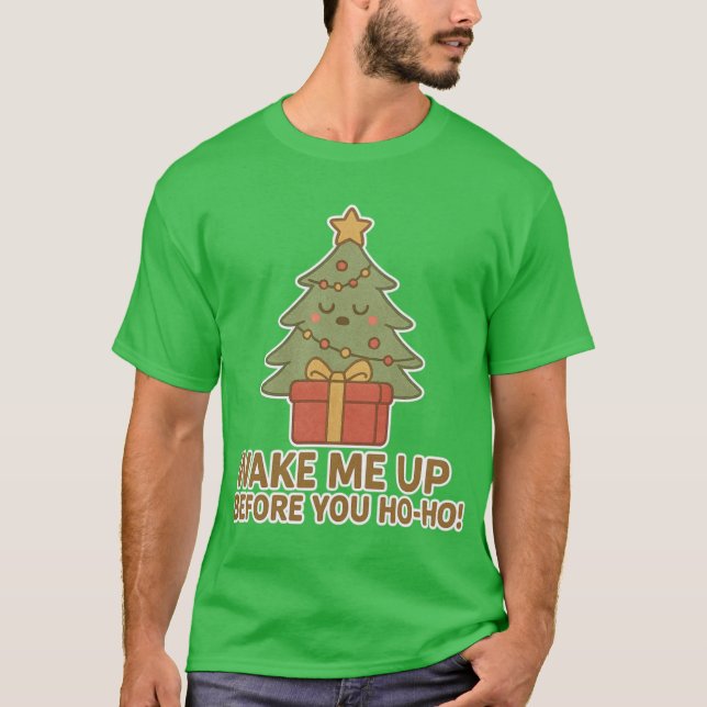 Camiseta Árvore de Natal Sonolenta Caixa de Presente de Fér (Frente)