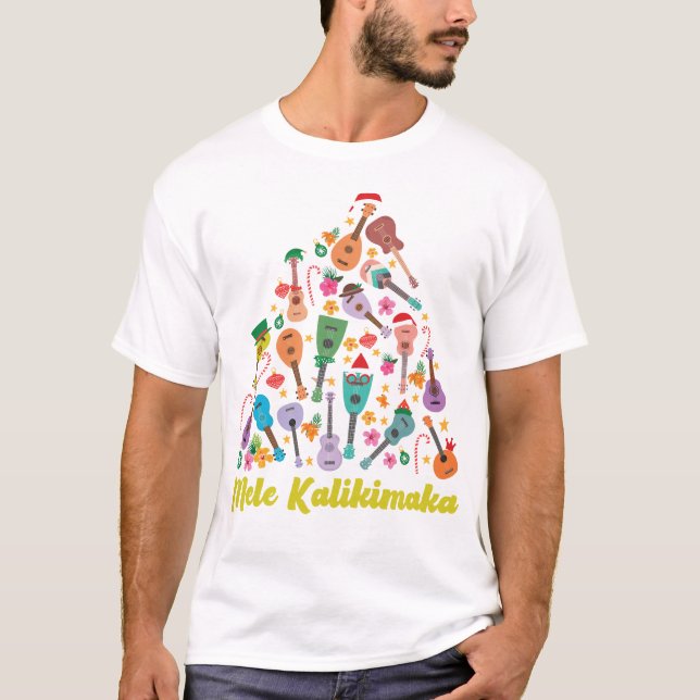 Camiseta Árvore de Natal Ukulele Mele Kalikimaka (Frente)