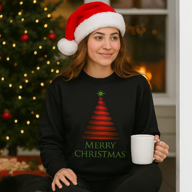 Camiseta Árvore de Natal Vermelha sobre o Sweet Preto (Cozy  and Warm Christmas Tree sweatshirt )